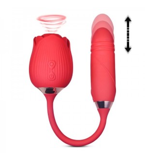 Vibrador con movimiento de penetración y rosa estimuladora de clítoris por pulsión