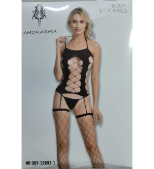 Bodystocking enterizo de red o catsuit con abertura en la entrepierna