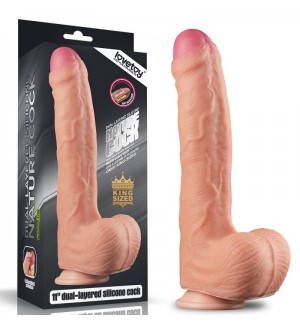 Mega dildo realista con ventosa de 11" Dual Layer Platinum Silicone Cock