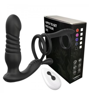 Plug masajeador de prostata telescópico con anillo de pene