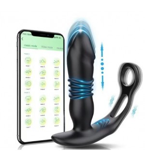 Masajeador vibrador de prostata telescópico con anillo para pene con App