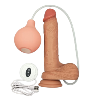 Dildo vibrador eyaculador con calefacción a control remoto