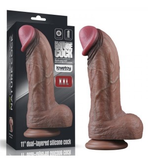 Dildo realista de silicona de 11 inch con ventosa Dual Layered XXL