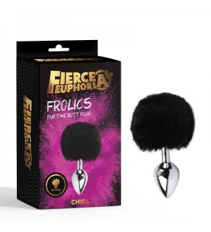Plug anal de metal con cola negra Frolics Fur Tail Butt Plug