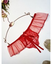 Tanga hilo abierta FANTASÍA 2 de encaje con micro falda de malla