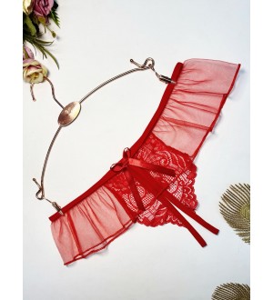 Tanga hilo abierta FANTASÍA 2 de encaje con micro falda de malla