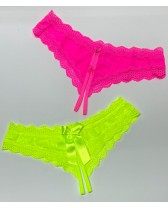 Tanga hilo abierta de encaje TALLA L - FANTASÍA de malla y borde de blonda