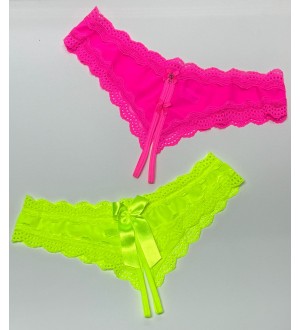 Tanga hilo abierta de encaje TALLA L - FANTASÍA de malla y borde de blonda