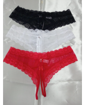 Tanga hilo abierta de encaje TALLA S - FANTASÍA de malla y borde de blonda