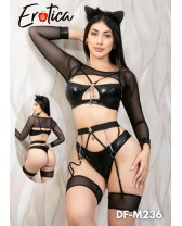 Traje de fantasía o disfraz erótico de Gatita Purr de 6 piezas 6 piezas