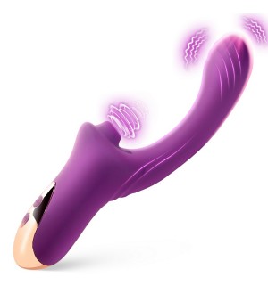 Vibrador dual rabbit con succión recargable Sucking Vibrator-Purple