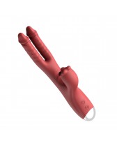 Vibrador doble tipo rabbit con golpeteo -Double Stroking Dong with Rabbit