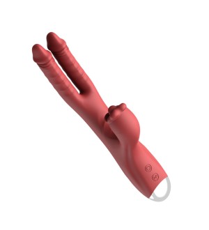 Vibrador doble tipo rabbit con golpeteo -Double Stroking Dong with Rabbit