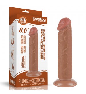 Dildo realista con ventosa 8 pulg. Sliding Skin Dual Layer Dong Brown
