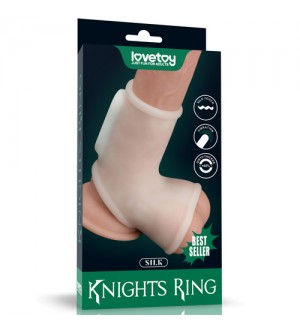 Funda de pene vibradora - Vibrating Silk Knights Ring with Scrotum Sleeve (White)