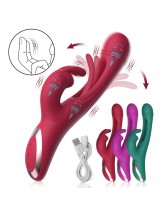 Vibrador dual Rabbit con aleteo para punto G de silicone recargable