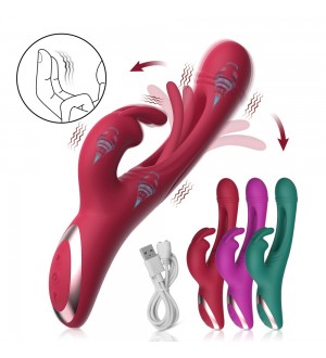 Vibrador dual Rabbit con aleteo para punto G de silicone recargable