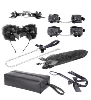 Set BDSM de 8 piezas negro Bondage Set with Organizer Pouch