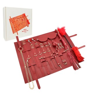 Set BDSM de 11 piezas color vino Bondage Set with Organizer Pouch