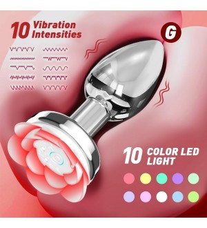 Plug anal metálico vibrador a control remoto - 10-Speed Rechargeable Light-Up Vibrating Anal Plug