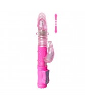 Vibrador rabbit telescópico con perlas a batería - Pink Color Thrusting Rabbit Pearls Vibrator