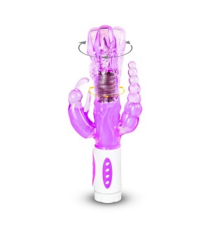 Vibrador rabbit triple con perlas con perlas - Purple Color Vibrator with Vibrating Beads