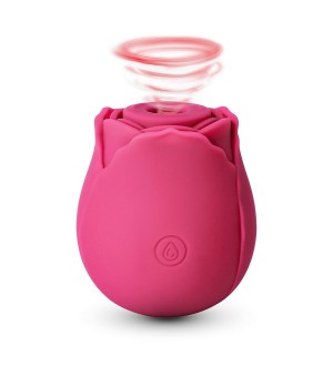 Vibrador rosa con succión - 10-Speed, Red Color Silicone, Waterproof, USB Rechargeable