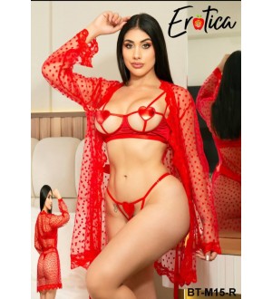 Conjunto de lenceria sexy con Bata - Dama de corazones