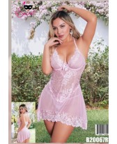 Babydoll rosa de gasa transparente con tanga a juego