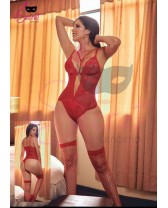 Body con encaje ROJO PASIÓN y medias a juego