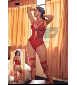 Body con encaje ROJO PASIÓN y medias a juego