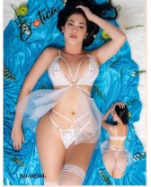 Conjunto sexy de lenceria Bralette con gasa tipo babydoll BLANCO