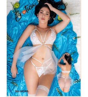 Conjunto sexy de lenceria Bralette con gasa tipo babydoll BLANCO