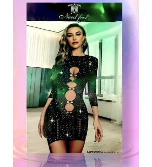 Vestido de red con brillitos de mangas largas y escote profundo Elegance