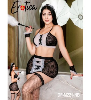 Traje de fantasía o disfraz erótico de Sirvienta sensual de 7 piezas