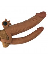 Funda o extensión de pene con dildo para doble penetración Pleasure X Tender Vibrating Double Penis Sleeve