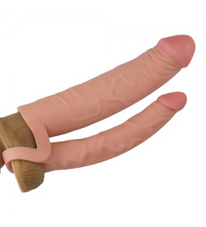 Funda de pene con dildo para doble penetración de 2"