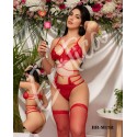 Conjunto de 3 piezas de encaje con Bralette - Rojo