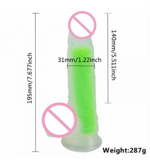 Dildo consolador fluorescente con ventosa y testículos Greeny