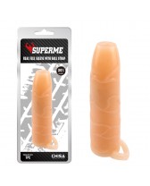 Funda de pene con anillo para testículos y orificio de salida de semen - Real Feel Sleeve With Ball Strap