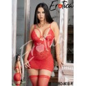 Babydoll al cuerpo, de encaje con tanga y medias de red