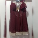 Babydoll de malla con detalles de encaje + tanga VINO