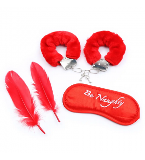 Set sado de 3 piezas: esposas, máscafra de ojos y plumas Be Naughty