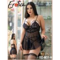 Babydoll transparente con bralette de encaje entero y tanga a juego