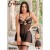 Babydoll de malla transparente con Bralette de encaje medio y tanga