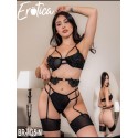 Conjunto de lencería con portaligas con detalle de rosas NEGRO