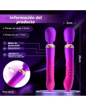 Varita vibradora para clítoris y canal vaginal con movimiento telescópico Rainbow