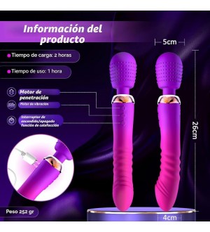 Varita vibradora para clítoris y canal vaginal con movimiento telescópico Rainbow