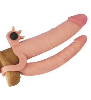 Funda de pene para doble penetración 1" Pleasure X Tender Vibrating Double Penis Sleeve